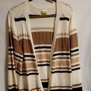Blair Women's Open Cardigan Sweater, Large, Beige/Brown Stripe, Pre-owned (WC77)